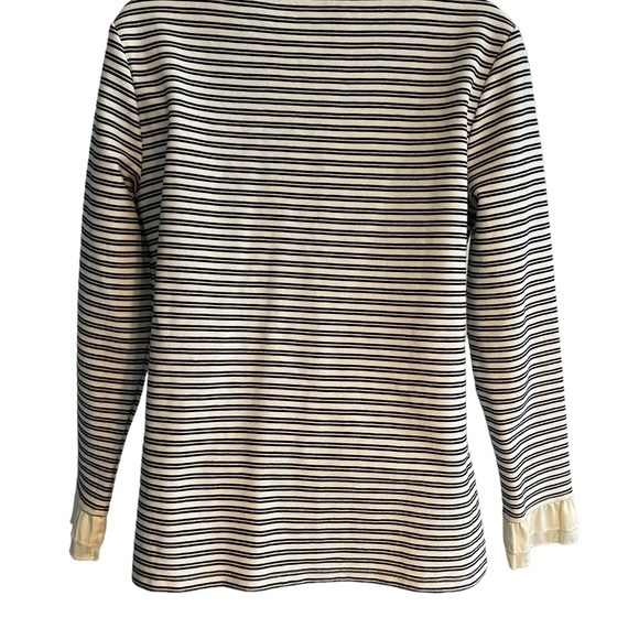 Talbots Women's Stripe Sweater Size Small P Black Cream Metallic Ruffle Sleeve‎ - Picture 2 of 6